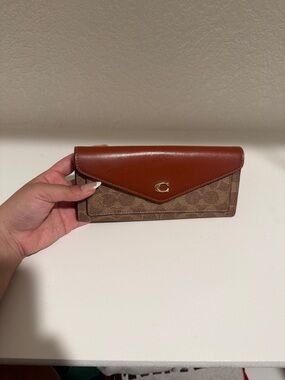 Coach Brown Signature Continental Wallet with Caramel Leather Flap